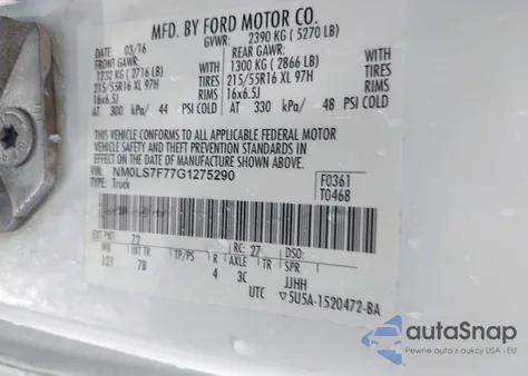 2016 Ford Transit Connect Xlt из США, поврежденный, VIN NM0LS7F77G1275290